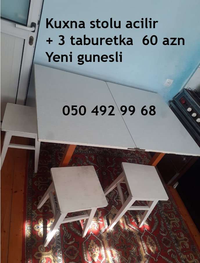 seller.az Mətbəxt stolu + 3 taburetkası  açılan stoldur